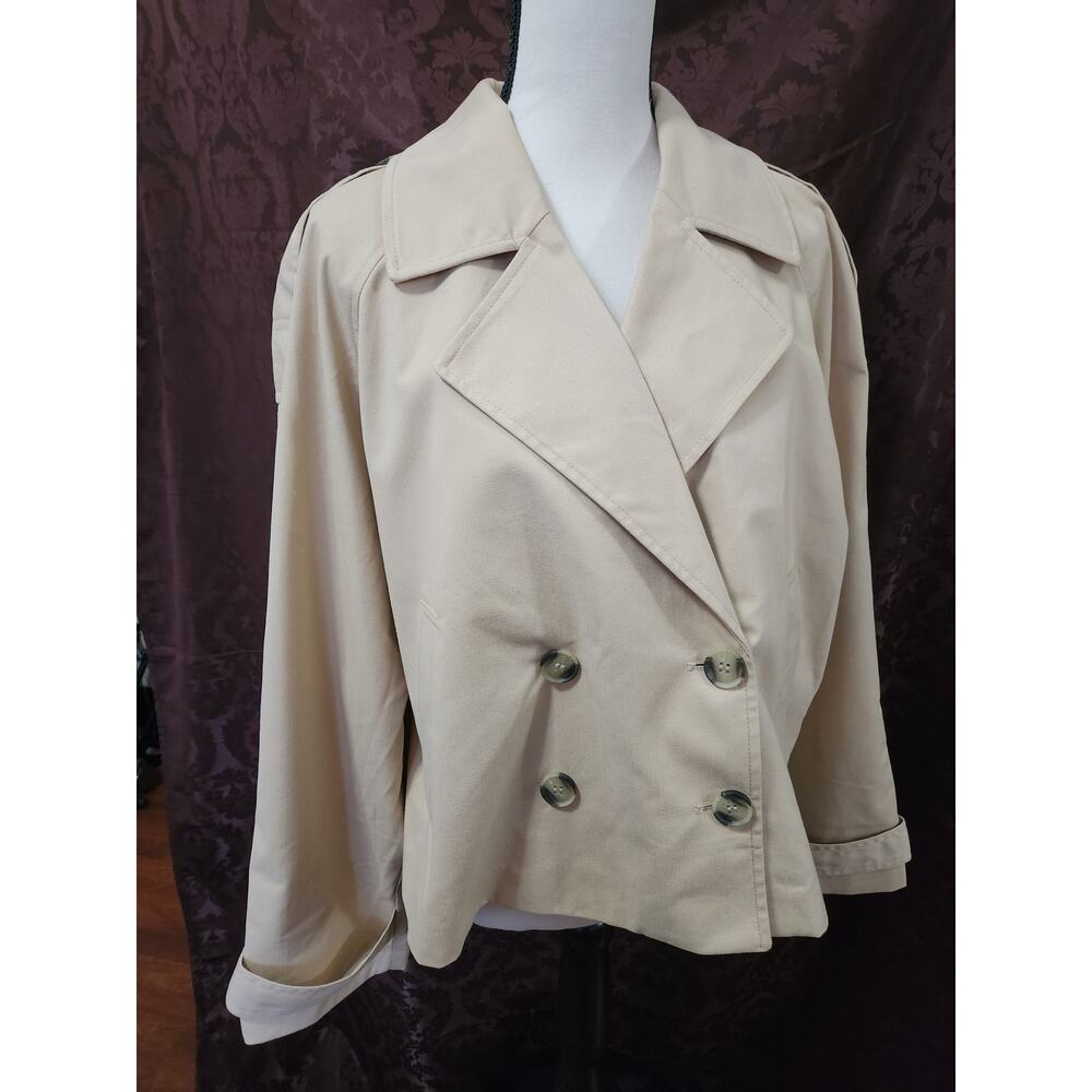 H&M Beige Double-Breasted Cropped Trench Jacket